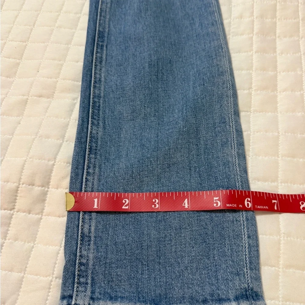 PAIGE Light Blue Straight Leg Jeans with Knee Rip